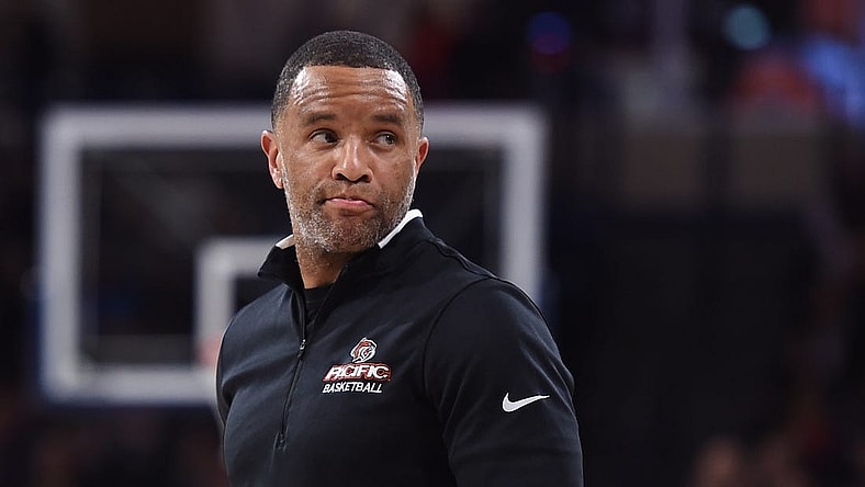 Jan 25, 2020; Spokane, Washington, USA;  Pacific Tigers head coach Damon Stoudamire looks on against the Gonzaga Bulldogs in the second half at McCarthey Athletic Center. Mandatory Credit: James Snook-USA TODAY Sports
