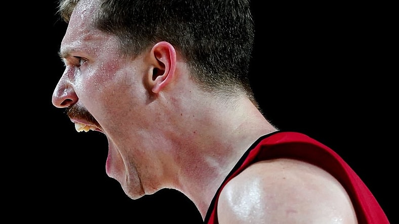Jul 31, 2021; Saitama, Japan; Germany player Andreas Obst (42) reacts while playing Australia during the Tokyo 2020 Olympic Summer Games at Saitama Super Arena. Mandatory Credit: Kareem Elgazzar-USA TODAY Sports
