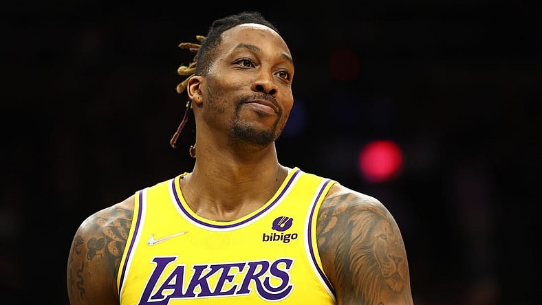 Apr 5, 2022; Phoenix, Arizona, USA; Los Angeles Lakers center Dwight Howard (39) against the Phoenix Suns at Footprint Center. Mandatory Credit: Mark J. Rebilas-USA TODAY Sports