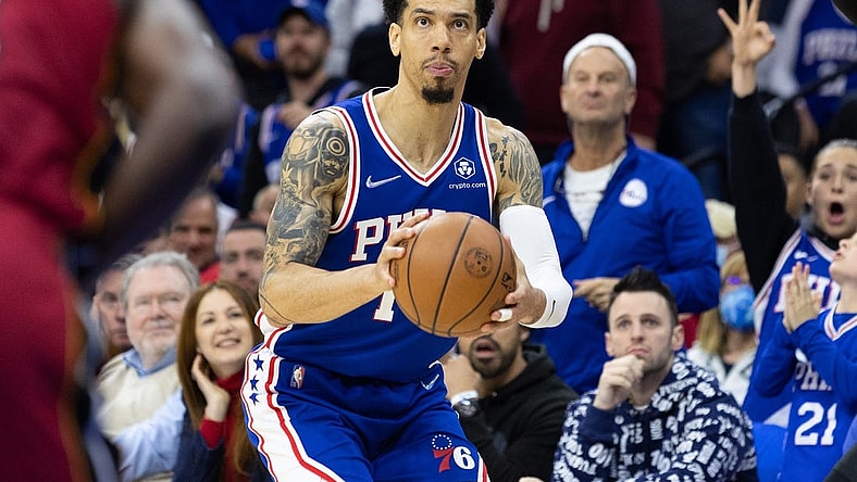 May 6, 2022; Philadelphia, Pennsylvania, USA; Philadelphia 76ers forward Danny Green (14) shoots the ball against the Miami Heat during the fourth quarter in game three of the second round for the 2022 NBA playoffs at Wells Fargo Center. Mandatory Credit: Bill Streicher-USA TODAY Sports