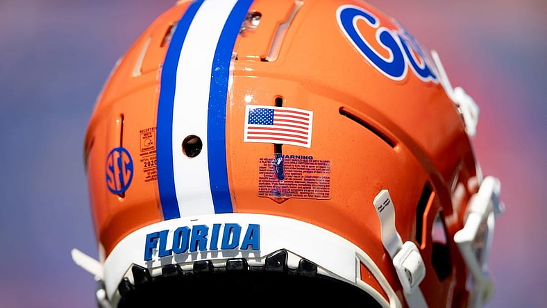 The helmet of Florida Gators wide receiver Ja'Quavion Fraziars (0) before the game against the Eastern Washington Eagles at Steve Spurrier Field at Ben Hill Griffin Stadium in Gainesville, FL on Sunday, October 2, 2022. [Matt Pendleton/Gainesville Sun]

Ncaa Football Florida Gators Vs Eastern Washington Eagles