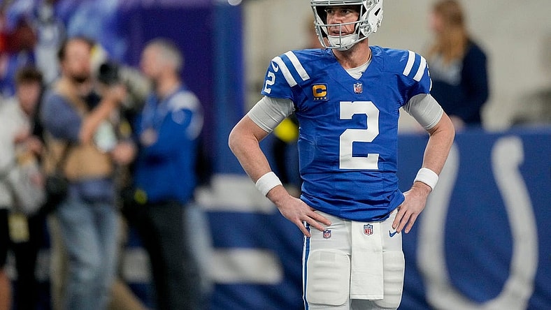 Indianapolis Colts quarterback Matt Ryan (2) walks on the field Sunday, Jan. 8, 2023, before a game against the Houston Texans at Lucas Oil Stadium in Indianapolis.