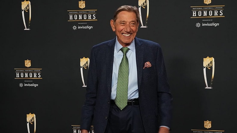 Feb 9, 2023; Phoenix, Arizona, US; Joe Namath poses for a photo on the red carpet before the NFL Honors award show at Symphony Hall. Mandatory Credit: Kirby Lee-USA TODAY Sports