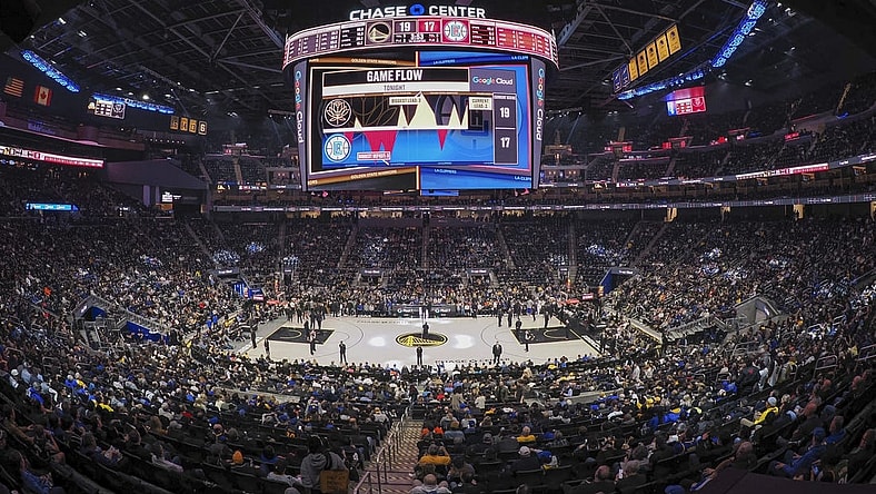 Mar 2, 2023; San Francisco, California, USA; Stadium view of Chase Center during the game between the Golden State Warriors and Los Angeles Clippers. Mandatory Credit: Kelley L Cox-USA TODAY Sports
