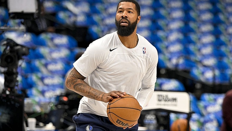 Apr 9, 2023; Dallas, Texas, USA; Dallas Mavericks forward Markieff Morris (13) warms up before the game between the Dallas Mavericks and the San Antonio Spurs at the American Airlines Center. Mandatory Credit: Jerome Miron-USA TODAY Sports