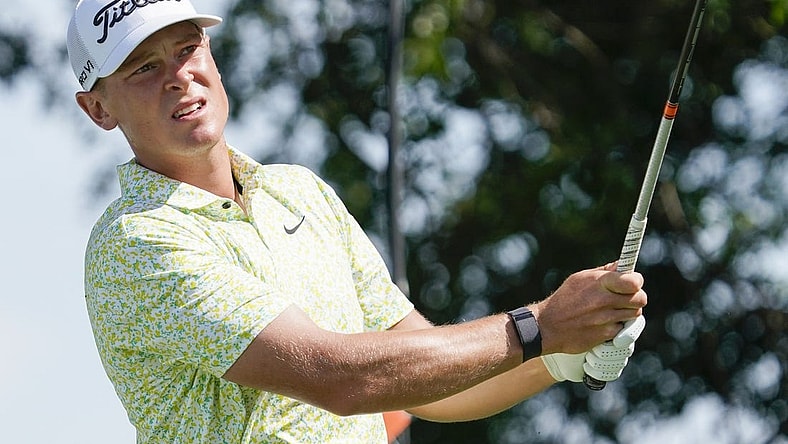 May 13, 2023; McKinney, Texas, USA; Vincent Norrman watches his shot from the second tee during the third round of the AT&T Byron Nelson golf tournament. Mandatory Credit: Raymond Carlin III-USA TODAY Sports
