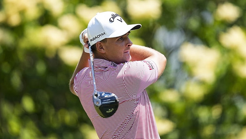 Jun 4, 2023; Dublin, Ohio, USA; Christiaan Bezuidenhout plays his shot from the 15th tee during the final round of the Memorial Tournament golf tournament at the Muirfield Village Golf Club. Mandatory Credit: Aaron Doster-USA TODAY Sports