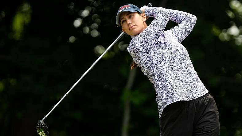 Cheyenne Knight tees off from the fourth hole during first round play of the Meijer LPGA Classic Thursday, June 15, 2023, at Blythefield Country Club in Belmont, MI.