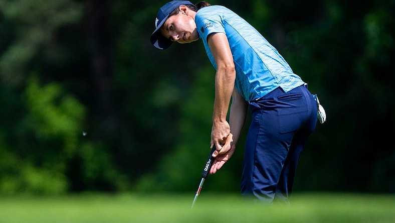 Carlota Ciganda putts her ball to the hole during the Meijer LPGA Classic Friday, June 16, 2023, at Blythefield Country Club in Belmont, MI.