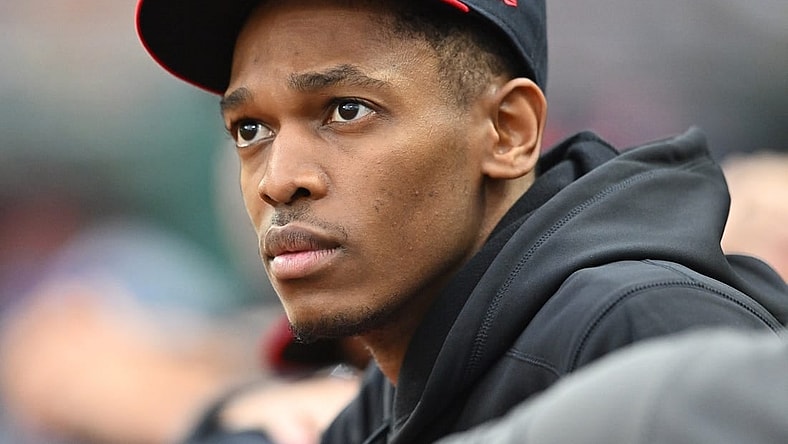 Jun 23, 2023; Cleveland, Ohio, USA; Cleveland Guardians pitcher Triston McKenzie watches the game between the Guardians and the Milwaukee Brewers from the dugout during the fifth inning at Progressive Field. Mandatory Credit: Ken Blaze-USA TODAY Sports