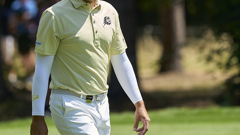 Jul 7, 2023; Hertfordshire, ENG;  Sergio Garcia (ESP) on the third fairway during the first round of the LIV Golf London golf tournament at Centurion Club. Mandatory Credit: Peter van den Berg-USA TODAY Sports