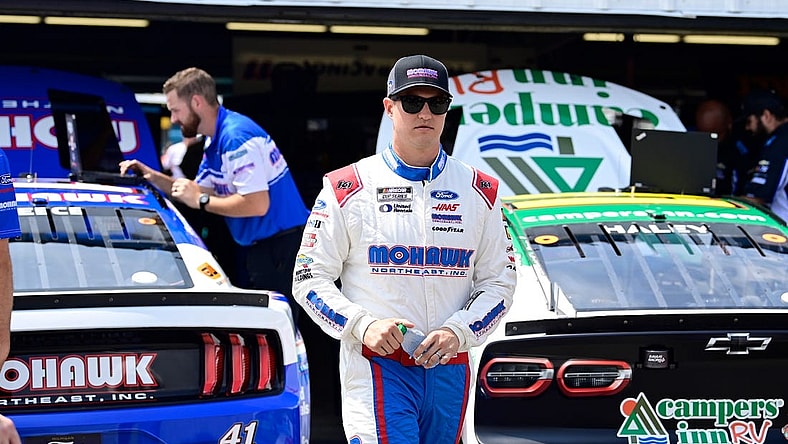 Jul 15, 2023; Loudon, New Hampshire, USA; NASCAR Cup Series driver Ryan Preece (41) walks through the garage area prior to qualifying for the Crayon 301 at New Hampshire Motor Speedway. Mandatory Credit: Eric Canha-USA TODAY Sports