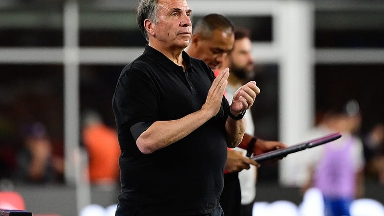 Jul 26, 2023; Foxborough, MA, USA; New England Revolution head coach Bruce Arena claps on the sideline during the second half against Club Atletico de San Luis at Gillette Stadium. Mandatory Credit: Eric Canha-USA TODAY Sports