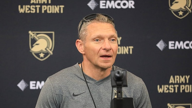 Army Football's head coach, Jeff Monken, during a press conference following Wednesday's practice on August 2, 2023.