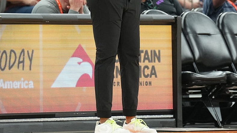 Aug 5, 2023; Phoenix, Arizona, USA; Seattle Storm head coach Noelle Quinn looks on against the Phoenix Mercury during the first half at Footprint Center. Mandatory Credit: Joe Camporeale-USA TODAY Sports