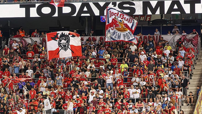 Aug 20, 2023; Harrison, New Jersey, USA; New York Red Bulls fans cheer during the first half against D.C. United at Red Bull Arena. Mandatory Credit: Vincent Carchietta-USA TODAY Sports