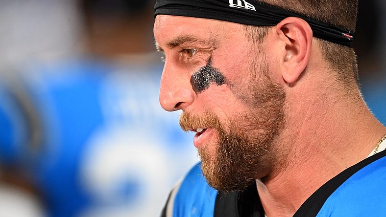 Aug 25, 2023; Charlotte, North Carolina, USA;  Carolina Panthers wide receiver Adam Thielen (19) on the sidelines in the second quarter at Bank of America Stadium. Mandatory Credit: Bob Donnan-USA TODAY Sports