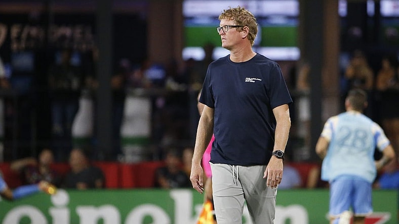 Aug 26, 2023; Washington, District of Columbia, USA; Philadelphia Union head coach Jim Curtin looks on from the sidelines during the second half against D.C. United at Audi Field. Mandatory Credit: Amber Searls-USA TODAY Sports