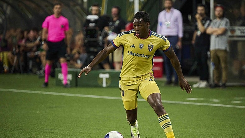 Aug 30, 2023; Portland, Oregon, USA; Real Salt Lake midfielder Anderson Julio (29) attacks the goal during the first half against the Portland Timbers at Providence Park. Mandatory Credit: Troy Wayrynen-USA TODAY Sports