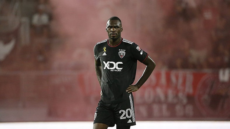 Sep 2, 2023; Washington, District of Columbia, USA; D.C. United forward Christian Benteke (20) looks on from the field during the first half against Chicago Fire at Audi Field. Mandatory Credit: Amber Searls-USA TODAY Sports