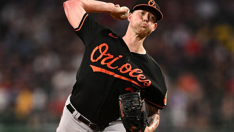 Sep 8, 2023; Boston, Massachusetts, USA; Baltimore Orioles starting pitcher Kyle Bradish (39) pitches against the Boston Red Sox during the first inning at Fenway Park. Mandatory Credit: Brian Fluharty-USA TODAY Sports