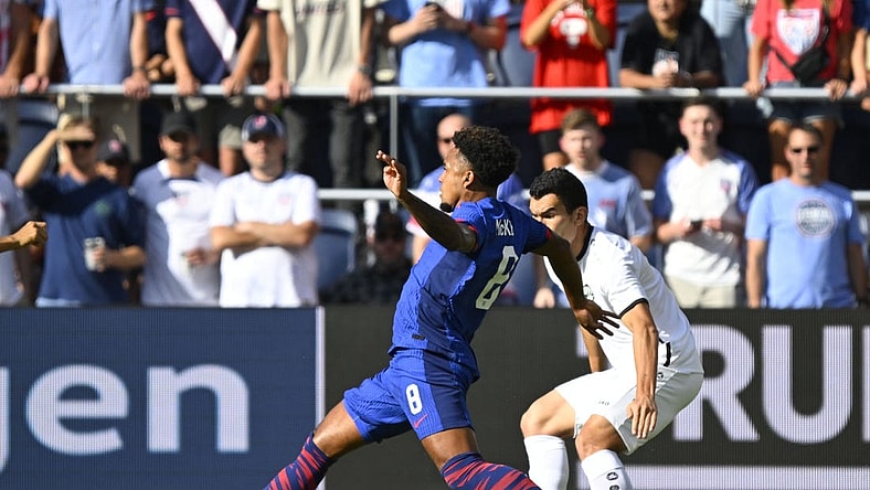 Sep 9, 2023; St. Louis, Missouri, UNITED STATES; United States' Weston McKennie (8) during the match against Uzbekistan at CITY Park. Mandatory Credit: Scott Rovak-USA TODAY Sports