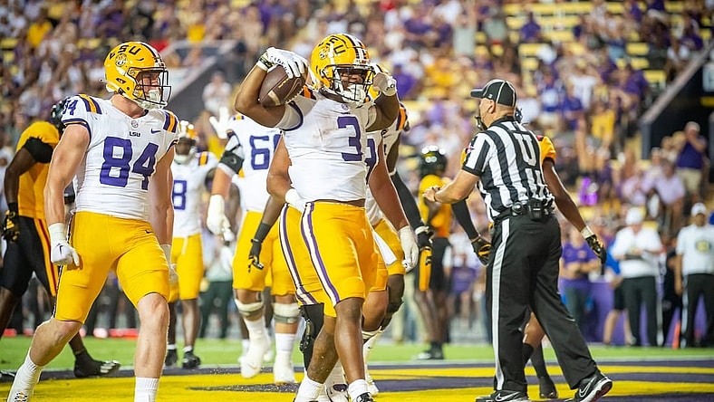 Runningback Logan Diggs 3 runs the ball as the LSU Tigers take on Grambling State at Tiger Stadium in Baton Rouge, Louisiana, Saturday, Sept. 9, 2023.