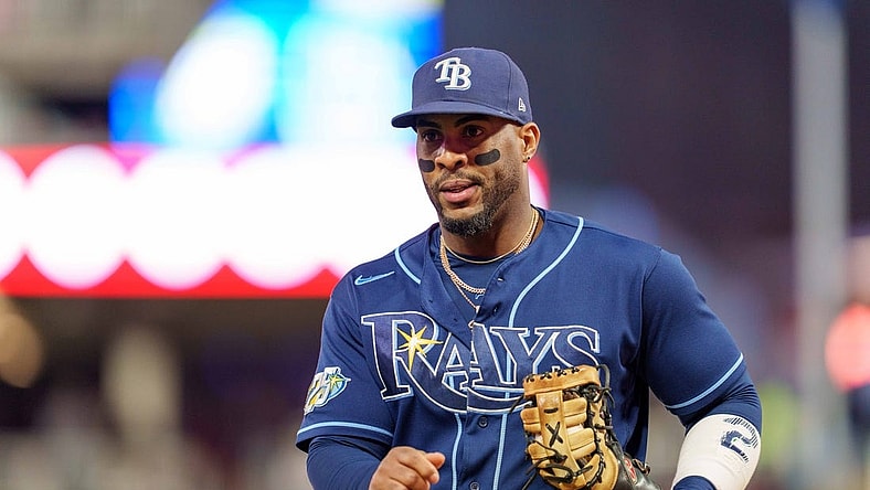 Sep 12, 2023; Minneapolis, Minnesota, USA; Tampa Bay Rays first baseman Yandy Diaz (2) exits the field in the fourth inning at Target Field. Mandatory Credit: Matt Blewett-USA TODAY Sports