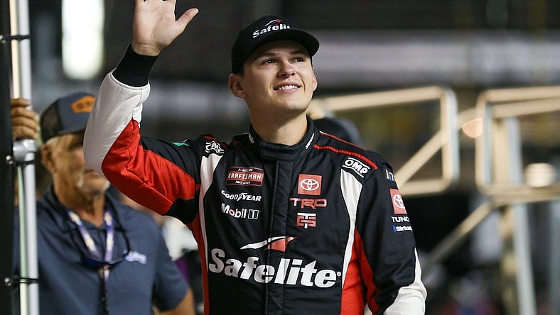 Sep 14, 2023; Bristol, Tennessee, USA; NASCAR Truck Series driver Corey Heim (11)during driver introductions for the NASCAR Craftsman Truck Series race at Bristol Motor Speedway. Mandatory Credit: Randy Sartin-USA TODAY Sports