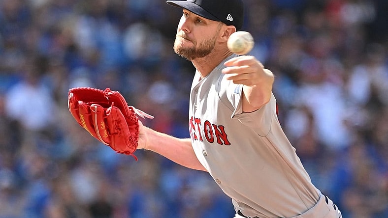 Sep 16, 2023; Toronto, Ontario, CAN; Boston Red Sox starting pitcher Chris Sale (41) pitches against the Toronto Blue Jays in the first inning at Rogers Centre. Mandatory Credit: Dan Hamilton-USA TODAY Sports