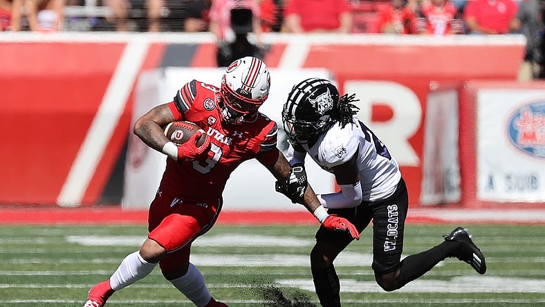 Sep 16, 2023; Salt Lake City, Utah, USA; Utah Utes running back Ja'Quinden Jackson (3) runs against Weber State Wildcats cornerback Jalon Rock (23) in the second half at Rice-Eccles Stadium. Mandatory Credit: Rob Gray-USA TODAY Sports