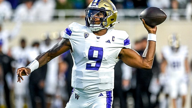 Washington quarterback Michael Penix Jr. throws a pass against Michigan State during the third quarter on Saturday, Sept. 16, 2023, at Spartan Stadium in East Lansing.