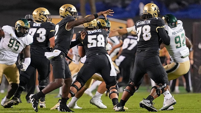 Sep 16, 2023; Boulder, Colorado, USA; Colorado Buffaloes quarterback Shedeur Sanders (2) passes the ball against the Colorado State Rams during the first half at Folsom Field. Mandatory Credit: Andrew Wevers-USA TODAY Sports