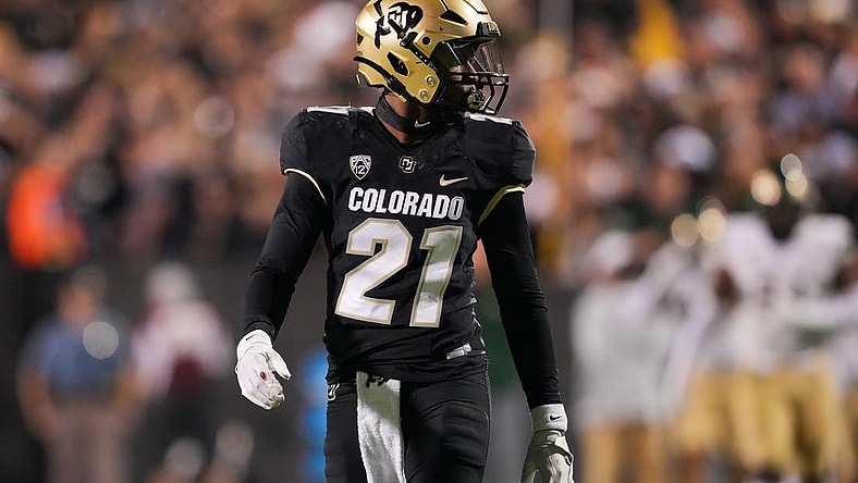 Sep 16, 2023; Boulder, Colorado, USA; Colorado Buffaloes safety Shilo Sanders (21) looks on during the fourth quarter against the Colorado State Rams at Folsom Field. Mandatory Credit: Andrew Wevers-USA TODAY Sports
