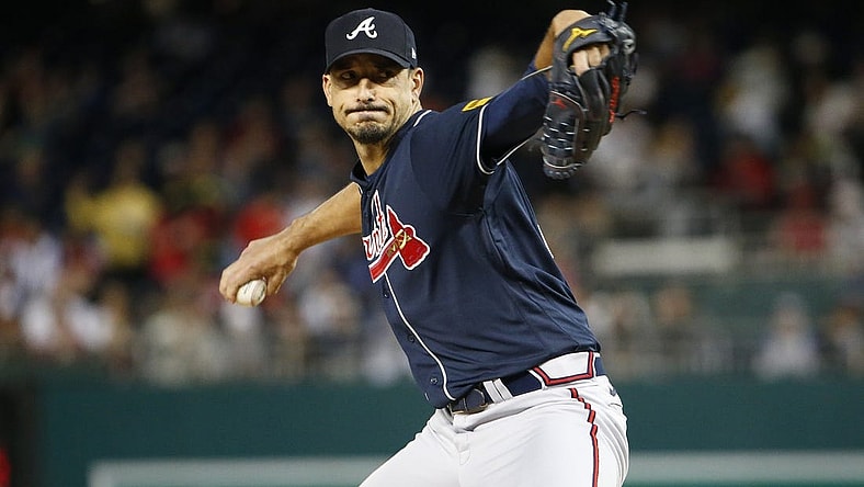 Sep 22, 2023; Washington, District of Columbia, USA; Atlanta Braves starting pitcher Charlie Morton (50) throws the ball during the first inning against the Washington Nationals at Nationals Park. Mandatory Credit: Amber Searls-USA TODAY Sports