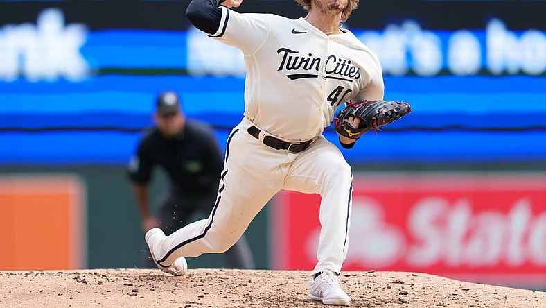 Sep 24, 2023; Minneapolis, Minnesota, USA; Minnesota Twins starting pitcher Joe Ryan (41) pitches in the fourth inning against the Los Angeles Angels at Target Field. Mandatory Credit: Matt Blewett-USA TODAY Sports