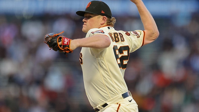 Sep 25, 2023; San Francisco, California, USA; San Francisco Giants starting pitcher Logan Webb (62) pitches during the first inning against the San Diego Padres at Oracle Park. Mandatory Credit: Sergio Estrada-USA TODAY Sports