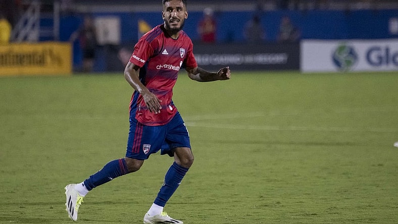 Sep 23, 2023; Frisco, Texas, USA; FC Dallas forward Jesus Ferreira (10) in action during the game between FC Dallas and the Columbus Crew at Toyota Stadium. Mandatory Credit: Jerome Miron-USA TODAY Sports