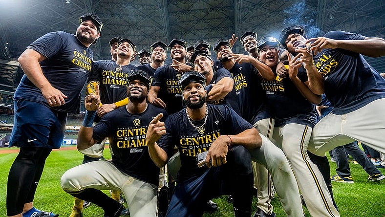 Milwaukee Brewers players celebrate the National League Central Division Championship on Tuesday September 26, 2023 at American Family Field in Milwaukee, Wis.