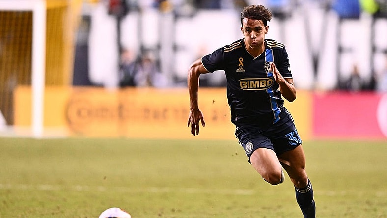 Sep 27, 2023; Philadelphia, Pennsylvania, USA; Philadelphia Union midfielder Quinn Sullivan (33) kicks the ball against FC Dallas at Subaru Park. Mandatory Credit: Kyle Ross-USA TODAY Sports
