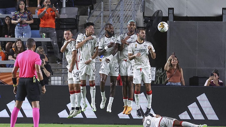 Sep 30, 2023; Houston, Texas, USA; FC Dallas players defend against a shot during the first half by the Houston Dynamo FC at Shell Energy Stadium. Mandatory Credit: Troy Taormina-USA TODAY Sports