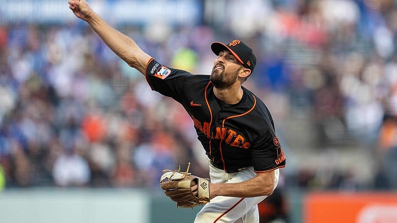 Sep 30, 2023; San Francisco, California, USA; San Francisco Giants starting pitcher Tristan Beck (43) delivers a pitch against the Los Angeles Dodgers during the first inning at Oracle Park. Mandatory Credit: Neville E. Guard-USA TODAY Sports