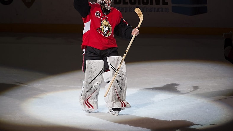 Feb 18, 2020; Ottawa, Ontario, CAN; Ottawa Senators goalie Craig Anderson (41) is named the third start after in game against the Buffalo Sabres at the Canadian Tire Centre. Mandatory Credit: Marc DesRosiers-USA TODAY Sports