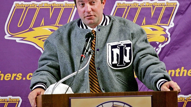 Dannen
Photo by Harry Baumert. Shot 6/3/08. Cedar Falls, Ia. - s0604troydannen.3hb - Troy Dannen wears a Panther letter jacket as he addresses his first news conference as UNI athletic director on Tuesday in Cedar Falls.

Northern Iowa AD Troy Dannen
