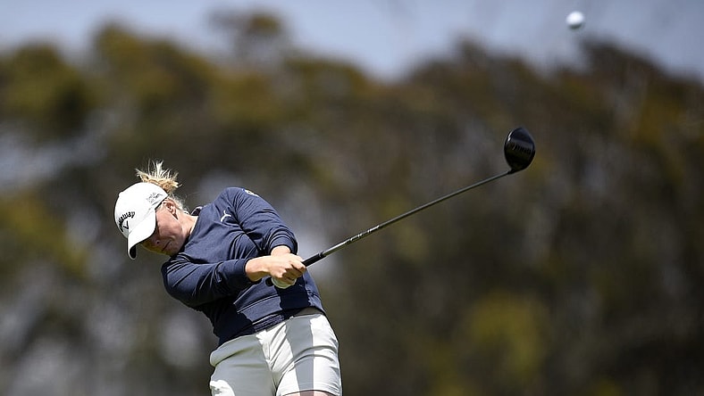 Jun 5, 2021; San Francisco, California, USA; Maja Stark plays her shot from the second tee during the third round of the U.S. Women's Open golf tournament at The Olympic Club. Mandatory Credit: Kelvin Kuo-USA TODAY Sports