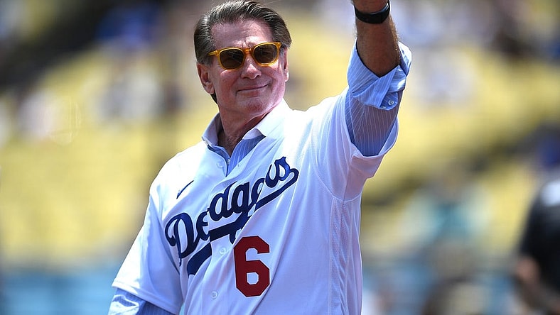 Jul 25, 2021; Los Angeles, California, USA; Los Angeles Dodgers Steve Garvey was honored during pregame ceremonies for the 40th anniversary of the 1981 World Series team at Dodger Stadium. Mandatory Credit: Jayne Kamin-Oncea-USA TODAY Sports