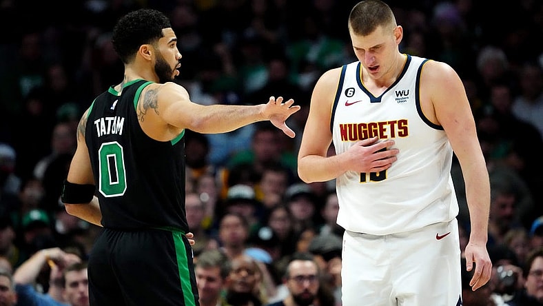 Nikola Jokic (15) and the Nuggets in the West, Jayson Tatum and the Celtics in the East. Any questions? Mandatory Credit: Ron Chenoy-USA TODAY Sports
