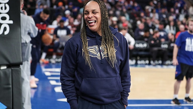 Feb 25, 2023; New York, New York, USA; New Orleans Pelicans Assistant Coach Teresa Weatherspoon during warmups New York Knicks at Madison Square Garden. Mandatory Credit: Wendell Cruz-USA TODAY Sports