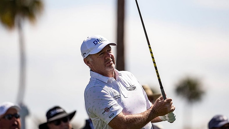 Rod Pampling tees off on one during the second round of the Galleri Classic in Rancho Mirage, Calif., Saturday, March 25, 2023.