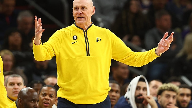 Jan 21, 2023; Phoenix, Arizona, USA; Indiana Pacers head coach Rick Carlisle reacts against the Phoenix Suns at Footprint Center. Mandatory Credit: Mark J. Rebilas-USA TODAY Sports